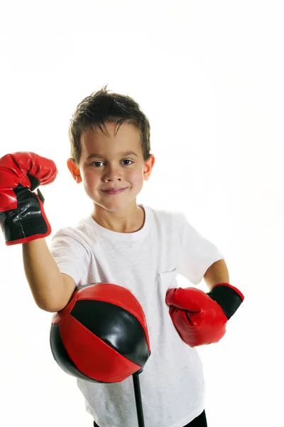 Boxing boy 5 years old — Stock Photo, Image