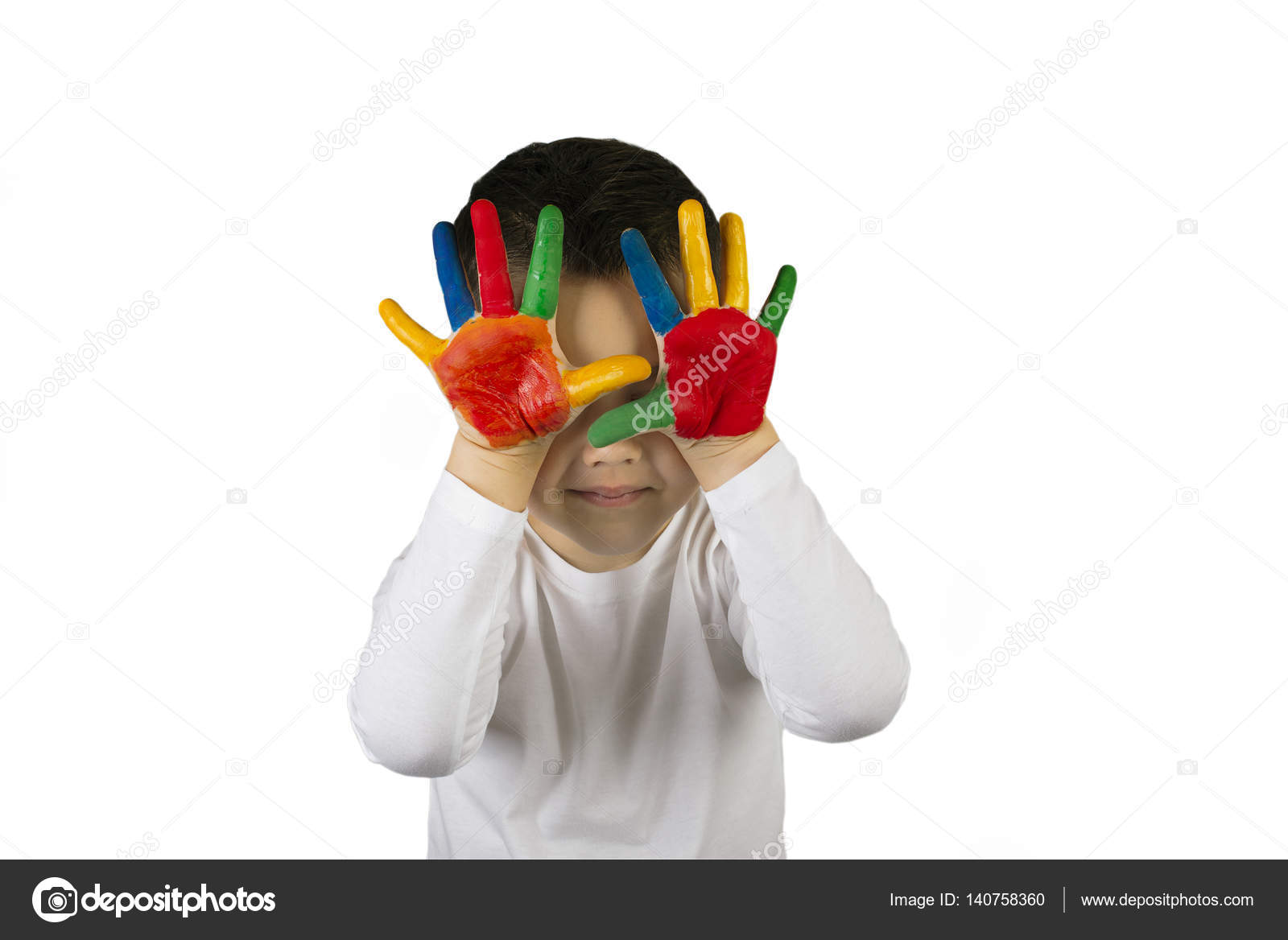 Ragazzo che nasconde il suo volto con le mani — Foto Stock Ragazzo che nasconde il suo fronte con mano dipinto cuori — Foto di Megann