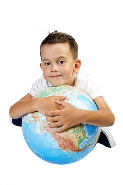 Chłopiec z globusem — Zdjęcie stockowe