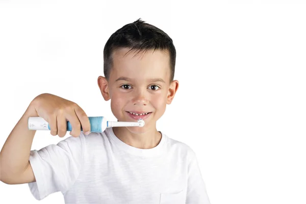 Chico cepillándose los dientes Fotos de stock libres de derechos