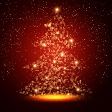 Parlayan parlak Noel ağacı. Kutlama kartı