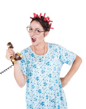 Komik ev hanımı ile eski telefon çığlık