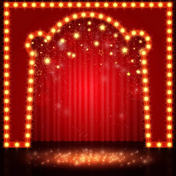 Empty retro stage with red curtain — Stock Vector