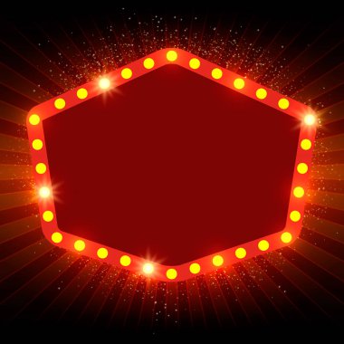 Retro ışık afiş kırmızı arka plan üzerinde parlayan