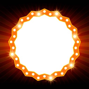 Retro ışık afiş kırmızı arka plan üzerinde parlayan