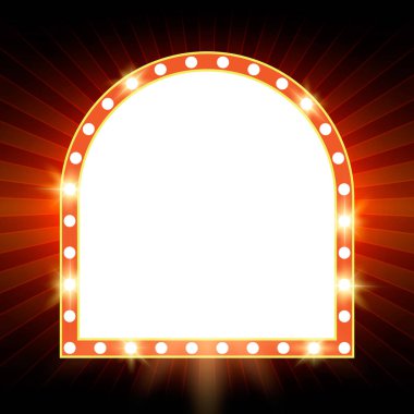 Retro ışık afiş kırmızı arka plan üzerinde parlayan