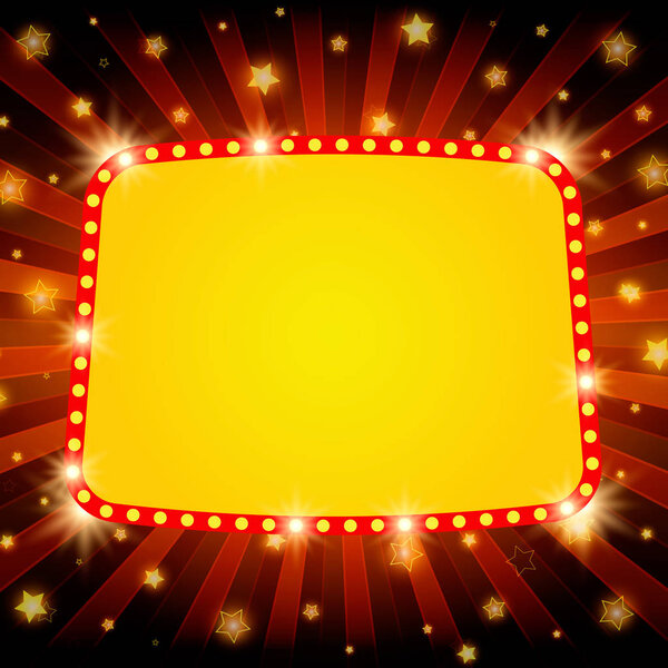 Сияющее ретро-световое знамя на красном фоне
