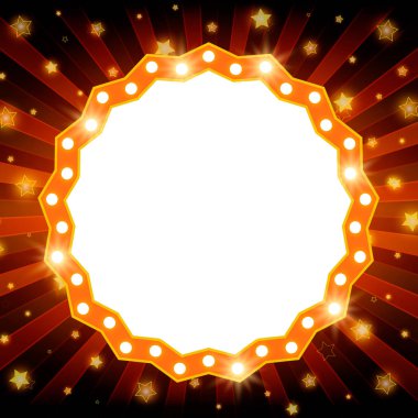 Retro ışık afiş kırmızı arka plan üzerinde parlayan