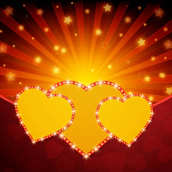 Dia dos namorados romântico cartão brilhante com corações — Vetor de Stock