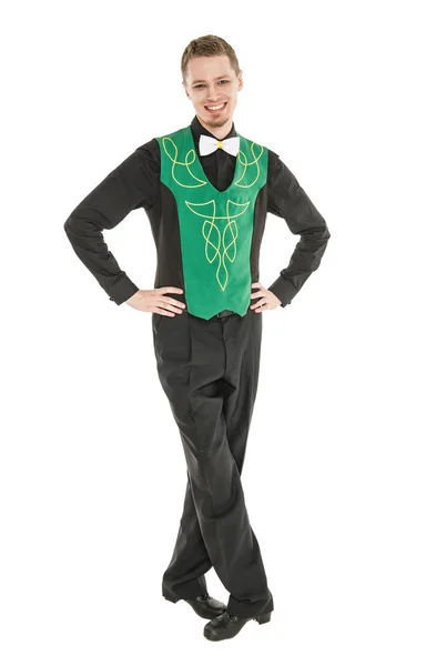 Young man in costume for irish dance isolated — Stock Photo, Image