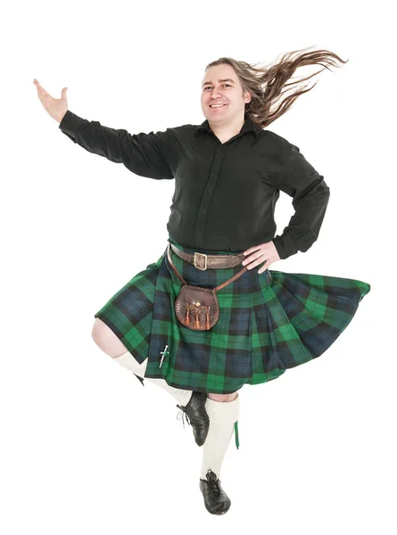 在传统的民族服装，吹短裙苏格兰人 — 图库照片