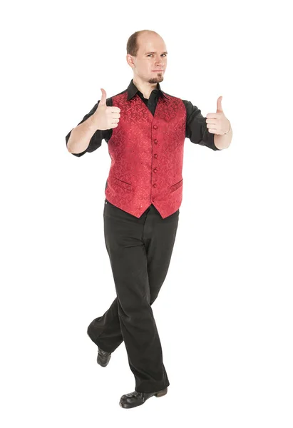 Young man in costume for irish dance showing thumbs up — Stock Photo, Image