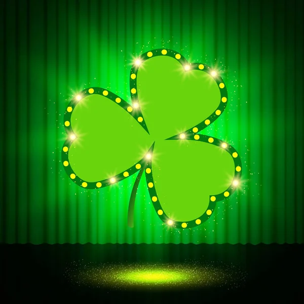 Shamrock perde arka plan üzerinde parlayan ile St.Patrick'ın gün — Stok Vektör