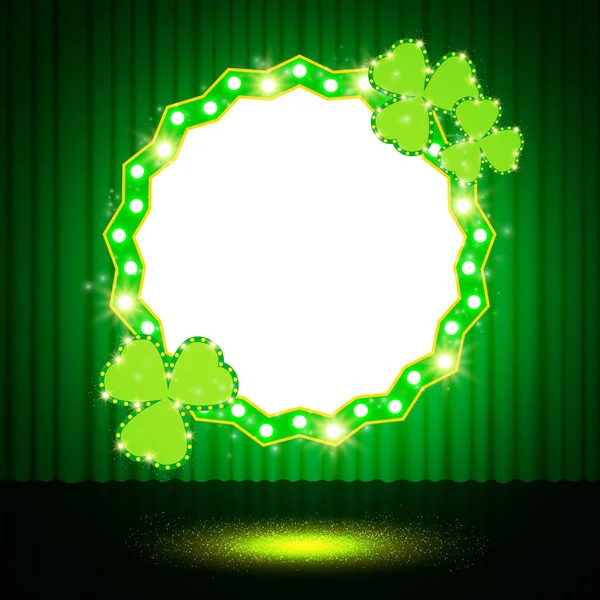 Día de San Patricio con Shamrock brillante sobre fondo de cortina — Vector de stock