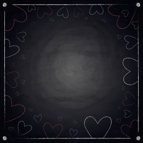 Handdrawn hearts on blackboard chalkboard background — Stock Vector