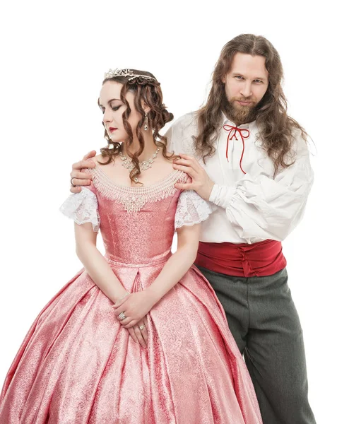 Красива пара жінка і чоловік в середньовічному одязі — стокове фото