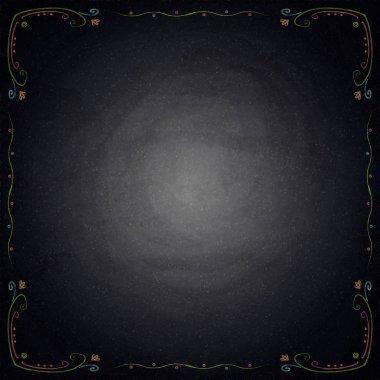 Kara tahta arka plan ile süslü öğeleri