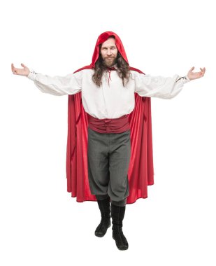 Tarihsel korsan kostüm ve izole pelerin yakışıklı adam 