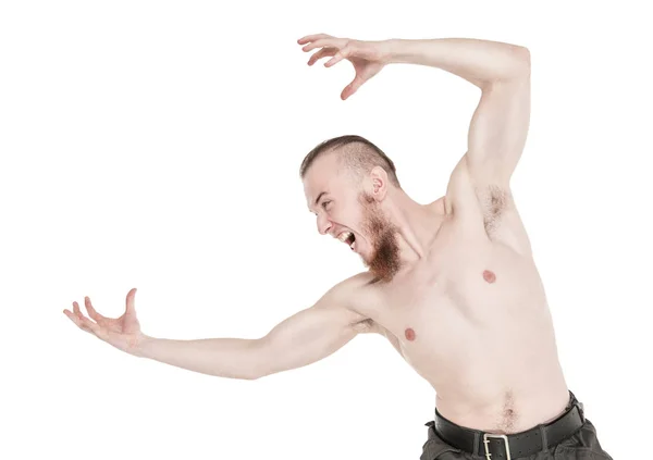 Кричущий чоловік з голим торсом ізольований — стокове фото