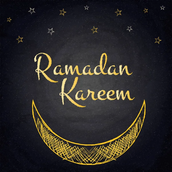 Ramadán Kareem fondo con luna y estrellas en pizarra — Vector de stock