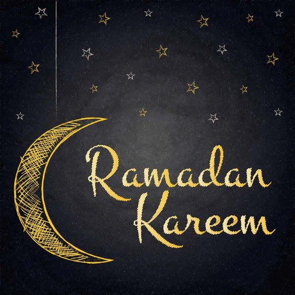 Ramadán Kareem fondo con luna y estrellas en pizarra — Vector de stock