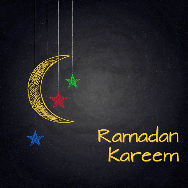 Ramadán Kareem fondo con luna y estrellas en pizarra — Vector de stock