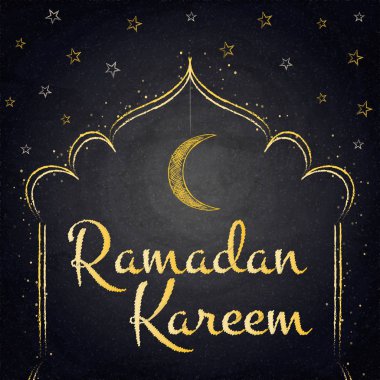Ramazan Kareem arka plan ay ve yazı tahtası üzerinde yıldız ile