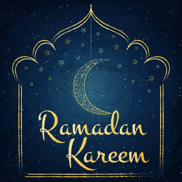 Ramadán Kareem fondo con luna y estrellas en pizarra — Vector de stock