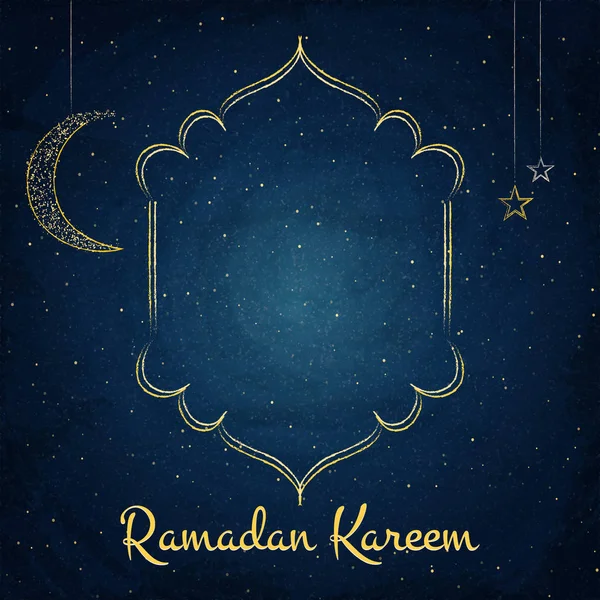 Ramadán Kareem fondo con luna y estrellas en pizarra — Vector de stock