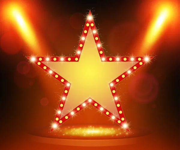 Retro star banner op het podium met spotlight effect achtergrond — Stockvector