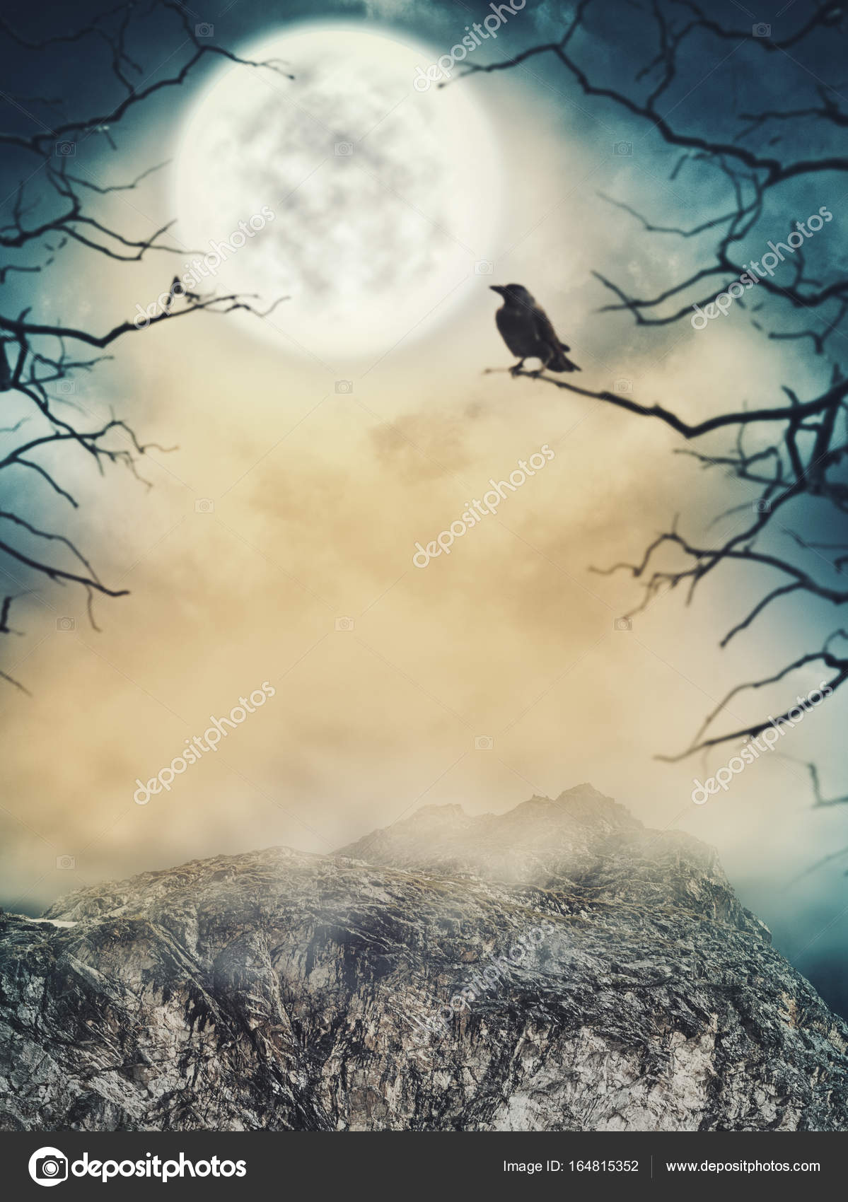Halloween background. Spooky sky with moon and dead trees — Stock Photo ©  DarkBird #164815352, image size:1199x1700