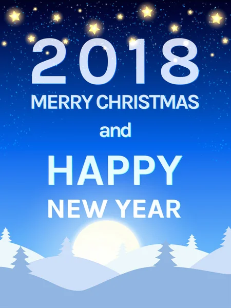 Gökyüzü, ay ve C parlayan ile mutlu 2018 yeni yıl tasarım şablonu