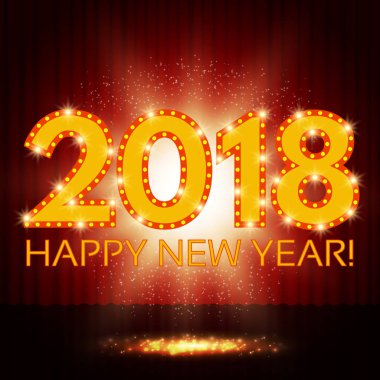 Mutlu yıllar 2018 kırmızı perde üzerinde