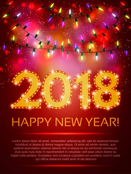 Happy 2018 New Year Flyer. Christmas Greeting Card — Stock Vector