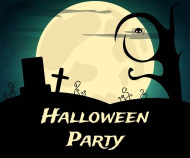 Cadılar Bayramı partisi arka plan ürpertici ağaçlar ve ay ile