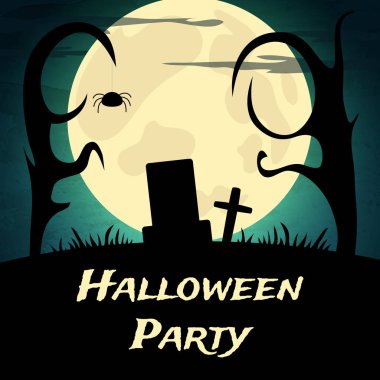 Cadılar Bayramı partisi arka plan ürpertici ağaçlar ve ay ile