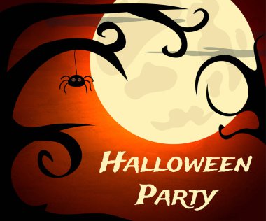 Cadılar Bayramı partisi arka plan ürpertici ağaçlar ve ay ile