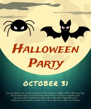 Cadılar Bayramı partisi arka plan ürpertici yarasa, örümcek ve ay ile