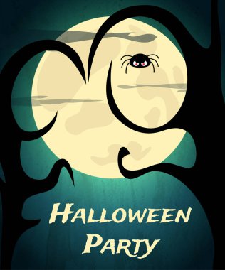 Cadılar Bayramı partisi arka plan ürpertici ağaç ve ay ile