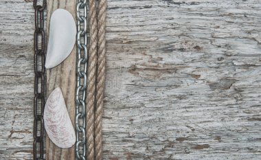 Rop, deniz kabuklarını e ve zincir eski Vintage grunge arka plan