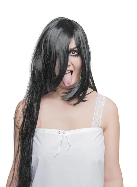 신비로운 미친 여자 보여주는 혀 — 스톡 사진