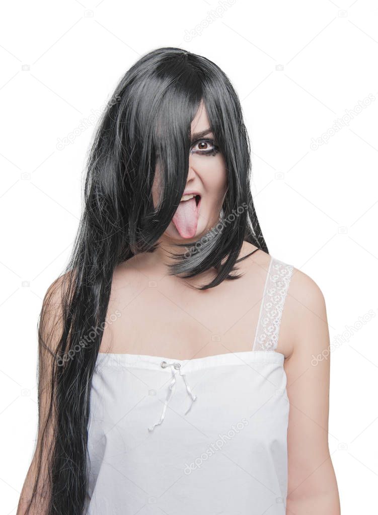 Mystical crazy woman showing tongue