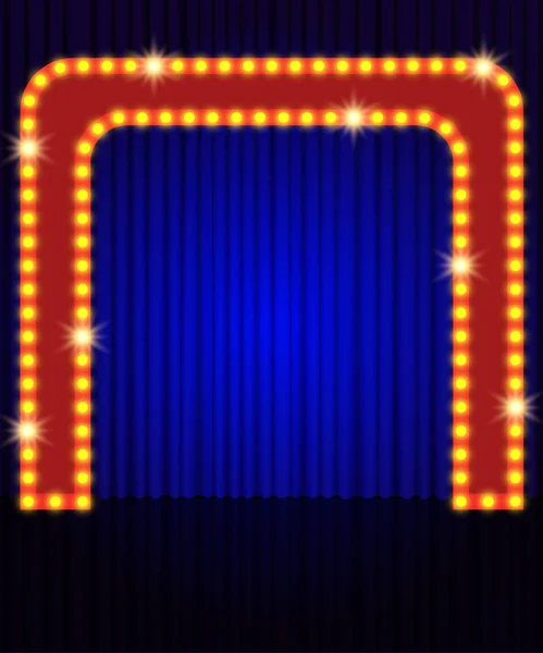 Scène rétro vide avec rideau bleu — Image vectorielle
