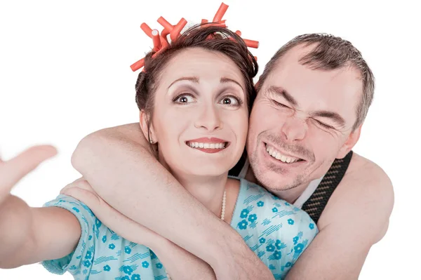 Lustiges Retro-Paar macht Selfie von sich selbst — Stockfoto