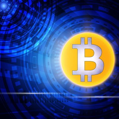 Dijital teknoloji zemin üzerine altın bitcoin cryptocurrency