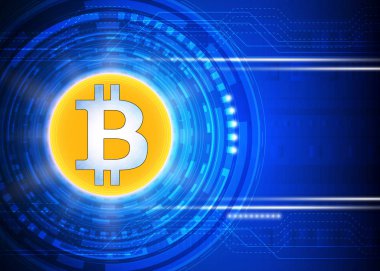 Dijital teknoloji zemin üzerine altın bitcoin cryptocurrency