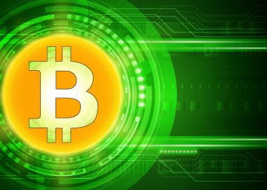 Dijital teknoloji zemin üzerine altın bitcoin cryptocurrency