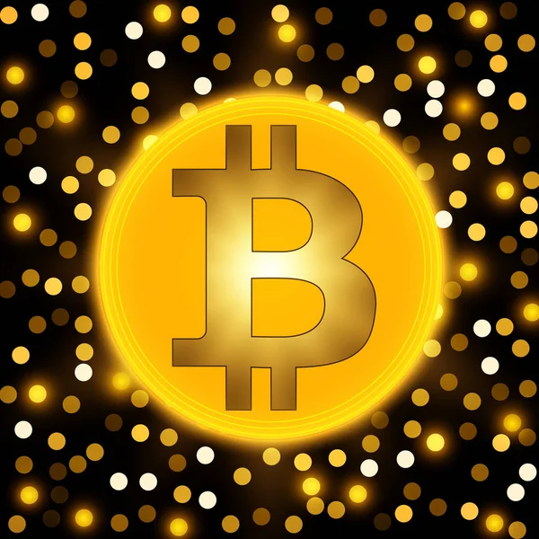 Criptomoneda de oro bitcoin sobre fondo dorado abstracto — Vector de stock