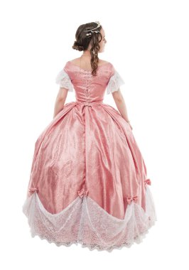 İzole yürüyüş uzun Ortaçağ elbise genç güzel kadın 