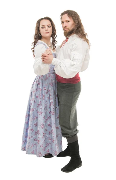 Красива пара жінка і чоловік в середньовічному одязі ізольовані — стокове фото